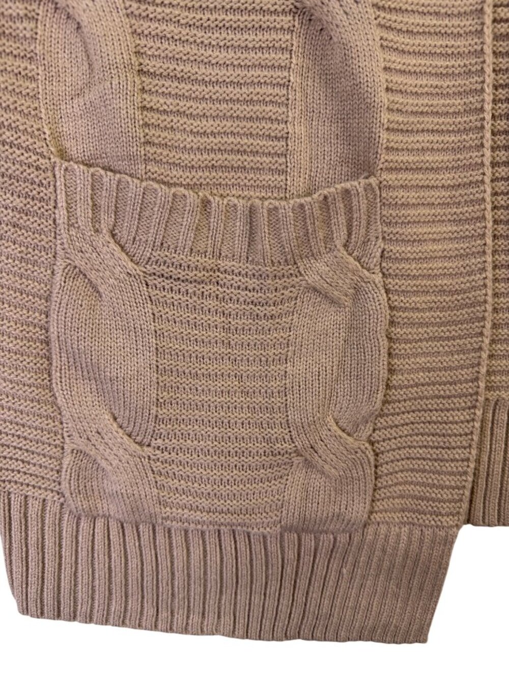 Merokeety Womens Beige Cable Knit Cardigan Sweater Open Front Pockets Size M - Picture 5 of 10